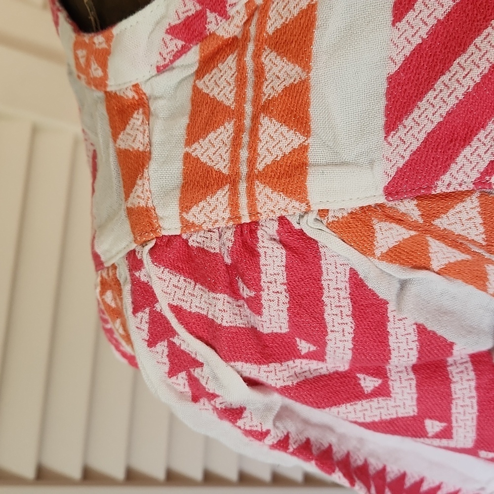 Old Navy Boho Cotton Top Geometric Pattern Size Small Pink White and Orange - Picture 7 of 9